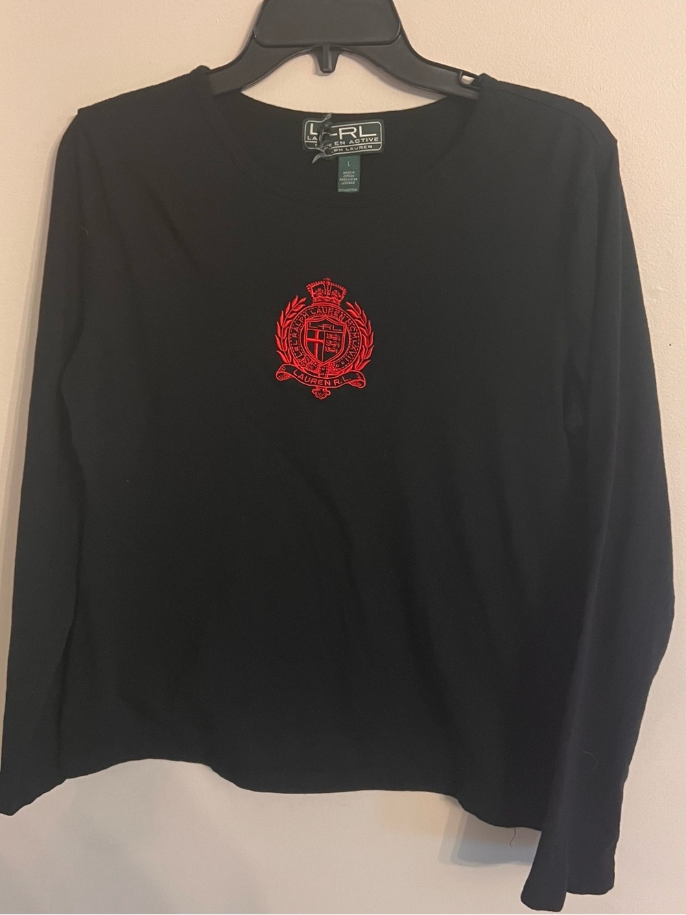 Lauren Ralph Lauren Black Long-Sleeve Tee with Red Crest